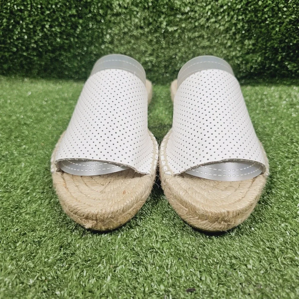 J.Crew Valencia White Perforated Leather Slip On Espadrille Slides Womens‎ 9